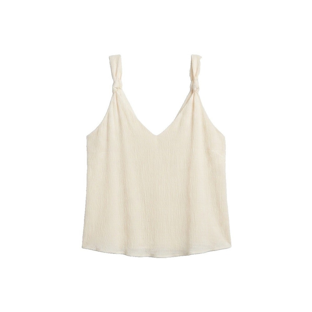 Esprit Women's Size XS White Camisole Blouse V Neck Tie Knot Tank Top Gold Logo